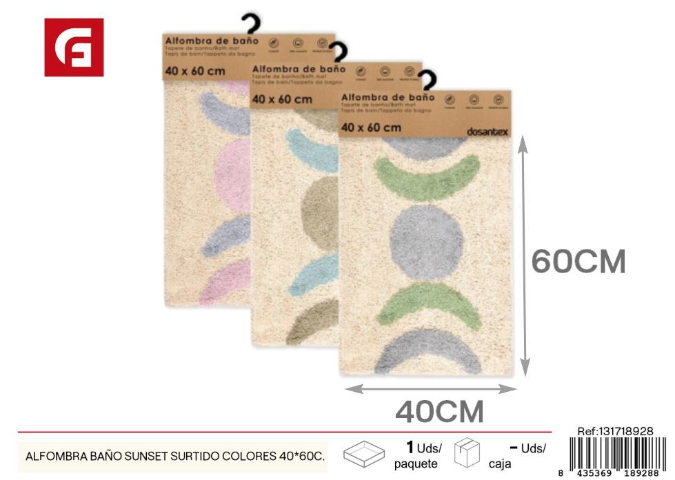 Alfombra de baño Sunset surtido de colores 40 x 60 cm - Utensilios de baño y alfombras