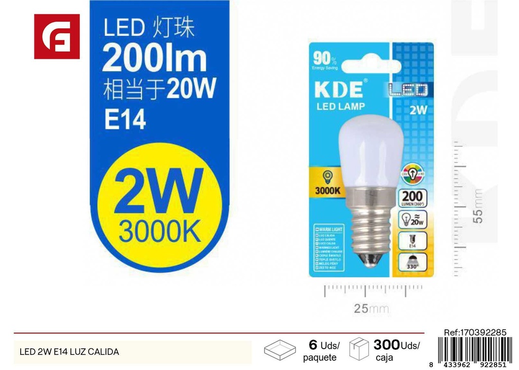 Bombilla LED 2W E14 luz cálida - Iluminación LED