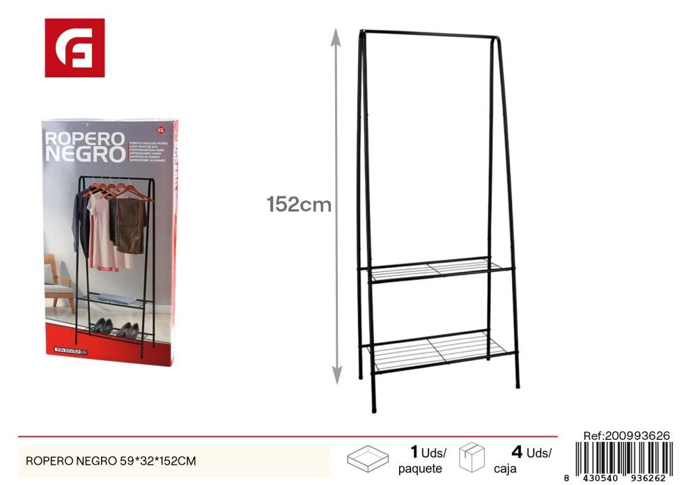 Ropero negro 59x32x152cm - Muebles y organización del hogar