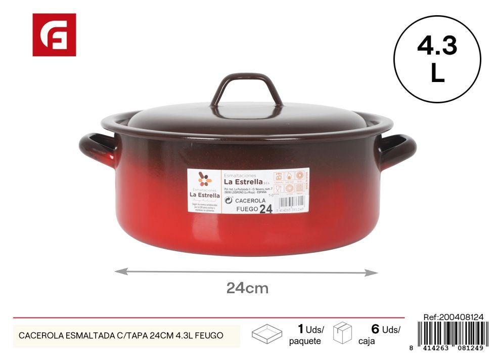 Cacerola esmaltada con tapa 24 cm y 4.3L - Ollas y utensilios de cocina