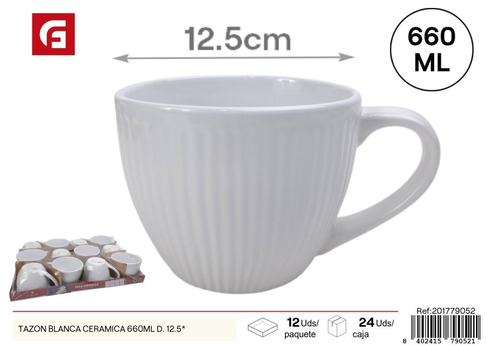 Tazón blanco cerámica 660ml D. 12.5 - Vasos y tazas de cerámica