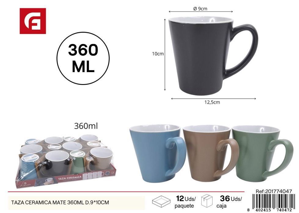 Taza de cerámica mate 360ml D.9*10cm - Vasos y tazas de cerámica