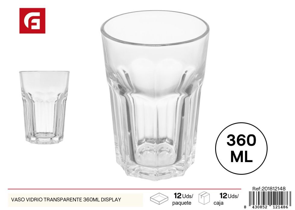 Vaso de vidrio transparente 360ml - Vasos y copas de vidrio
