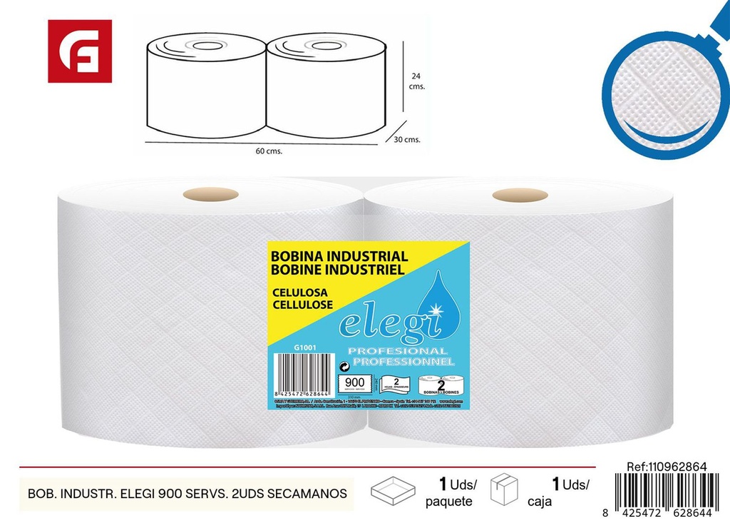 Bobina de papel de mano industrial Elegi 900 2 uds - Accesorios de limpieza