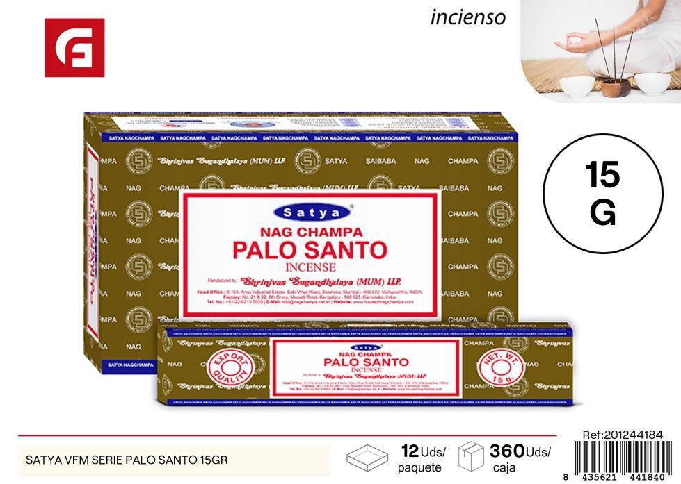 Incienso Palo Santo Satya VFM 15g - Ambientadores y velas aromáticas