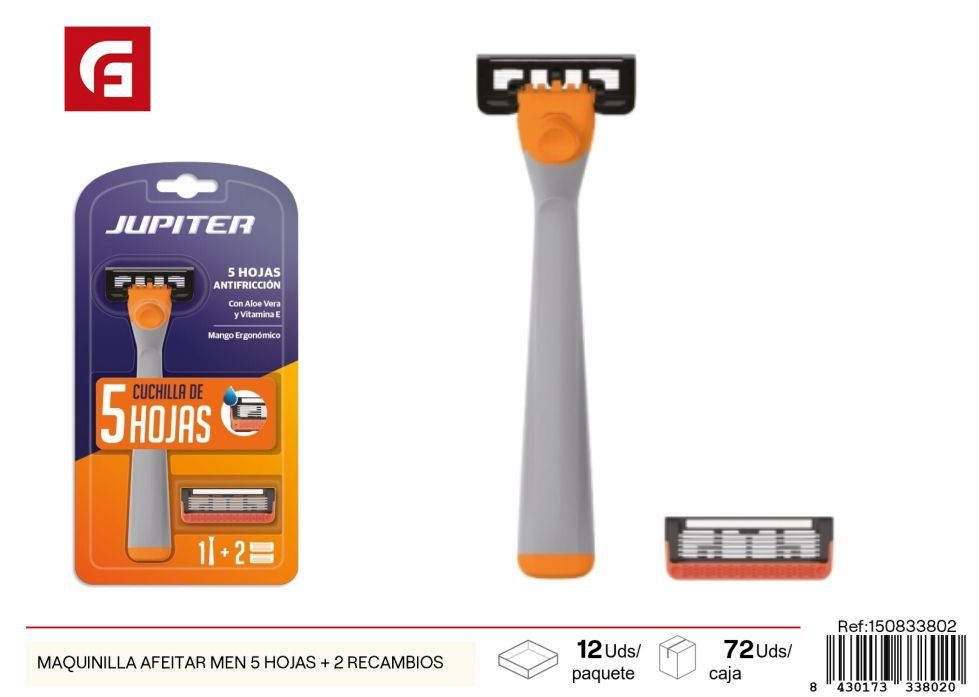 Maquinilla de afeitar para hombres 5 hojas + 2 recambios - Productos de cuidado personal y afeitado
