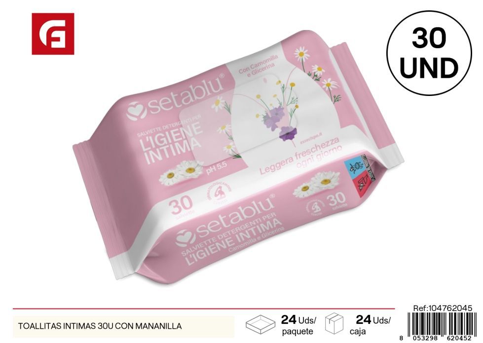 Toallitas íntimas con manzanilla 30u - Productos de cuidado personal