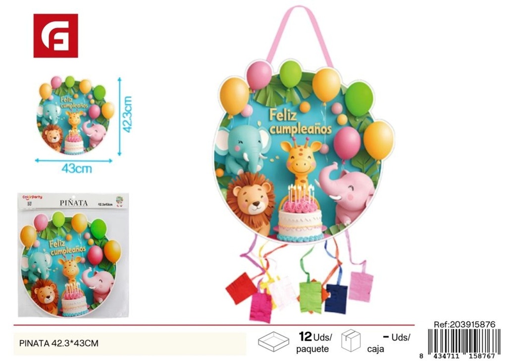Piñata de feliz cumpleaños en español 42.3 x 43 cm - Artículos para fiestas