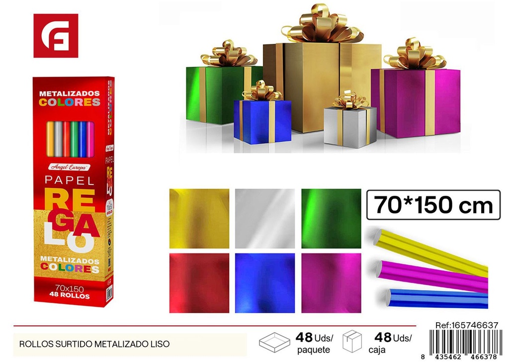 Rollos surtido metalizado liso - Artículos para envolver regalos y decoraciones