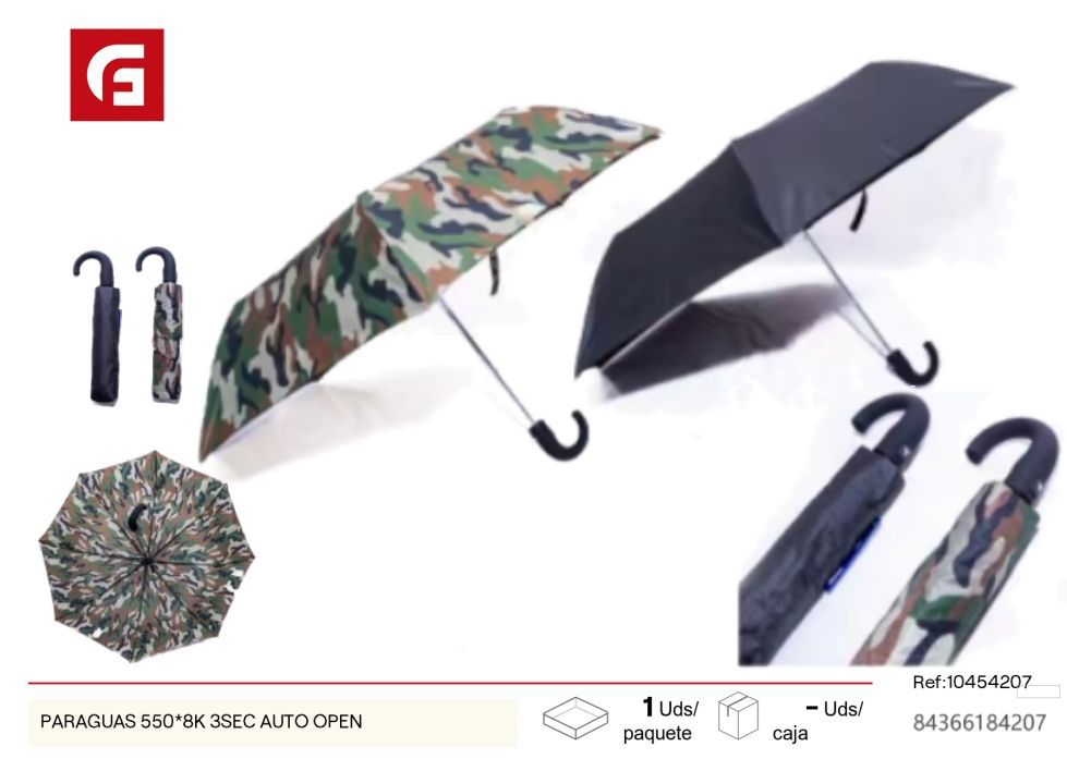 Paraguas automático 550 mm 8 huesos apertura rápida - Artículos para la lluvia