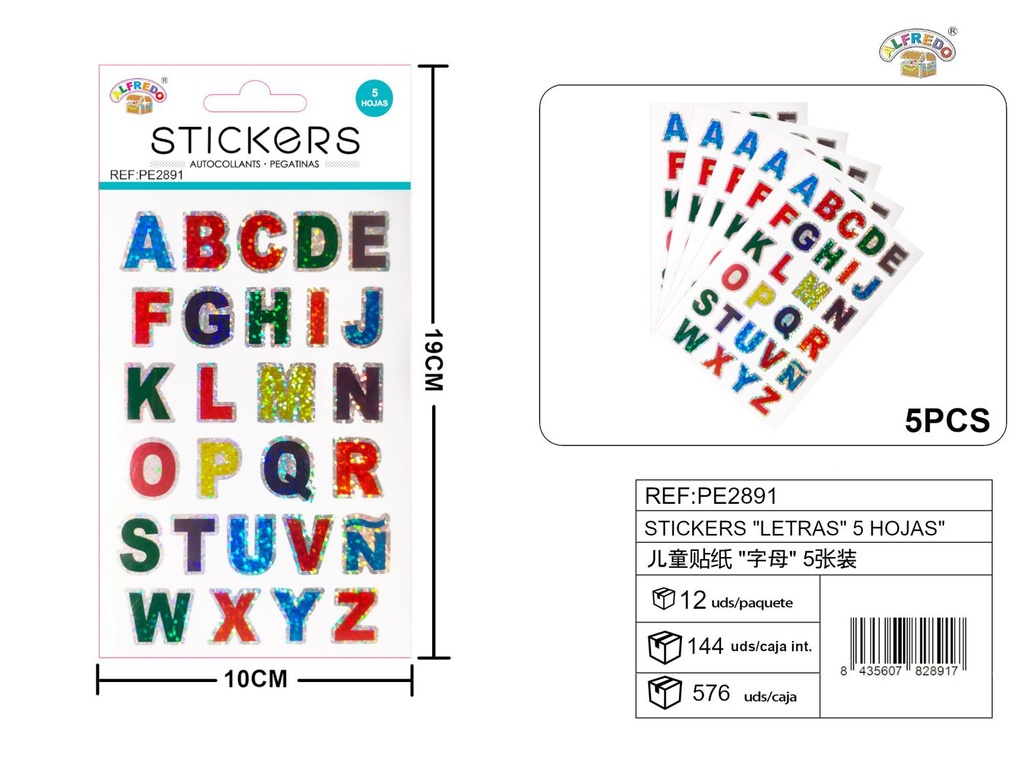 Stickers "Letras" 5 hojas 10x19 cm - Artículos de papelería