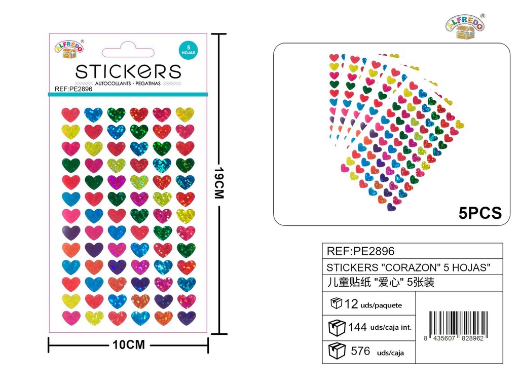 Stickers "Corazón" 5 hojas 10x19 cm - Artículos de papelería
