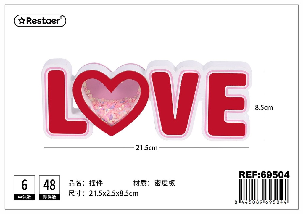 Adorno de madera para San Valentín 21.5x2.5x8.5 cm - Decoraciones para el Día de San Valentín