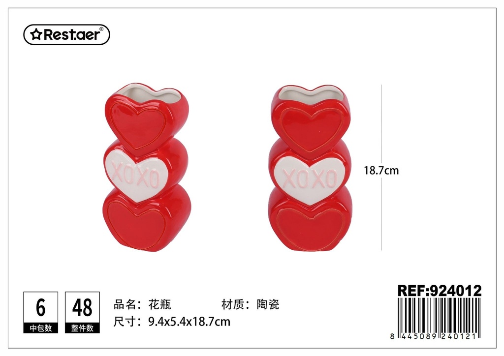 Jarrón de cerámica para San Valentín 9.8*6.2*18.7CM - Accesorios de jardín y jarrones decorativos