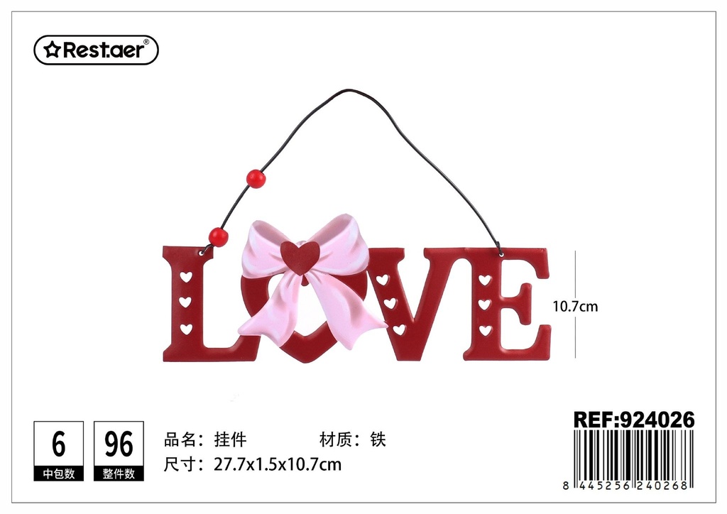 Colgante metálico para San Valentín 27.7x1.5x10.7cm - Decoración para el hogar