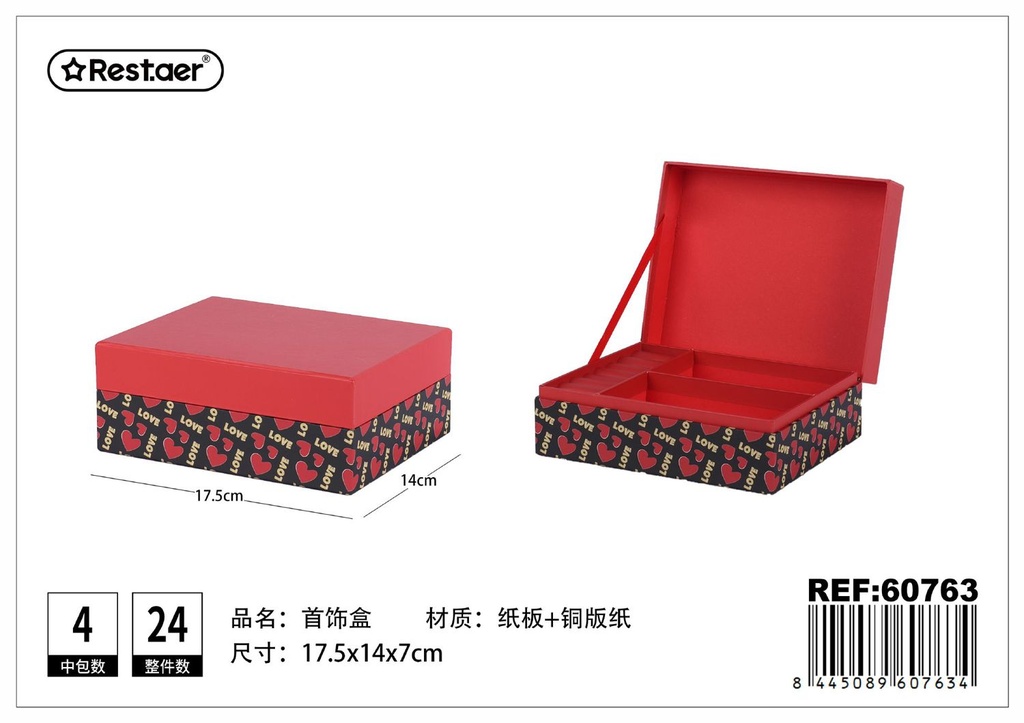 Caja joyero para San Valentín 17.5x14x7 cm - Joyeros decorativos