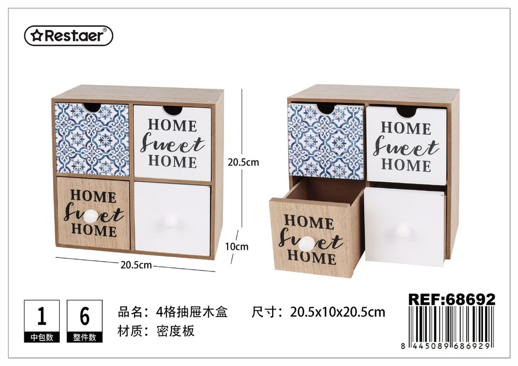 Caja de madera 2 capas con 4 divisiones 20.5x10x20.5 cm - Organizadores de escritorio y almacenamiento