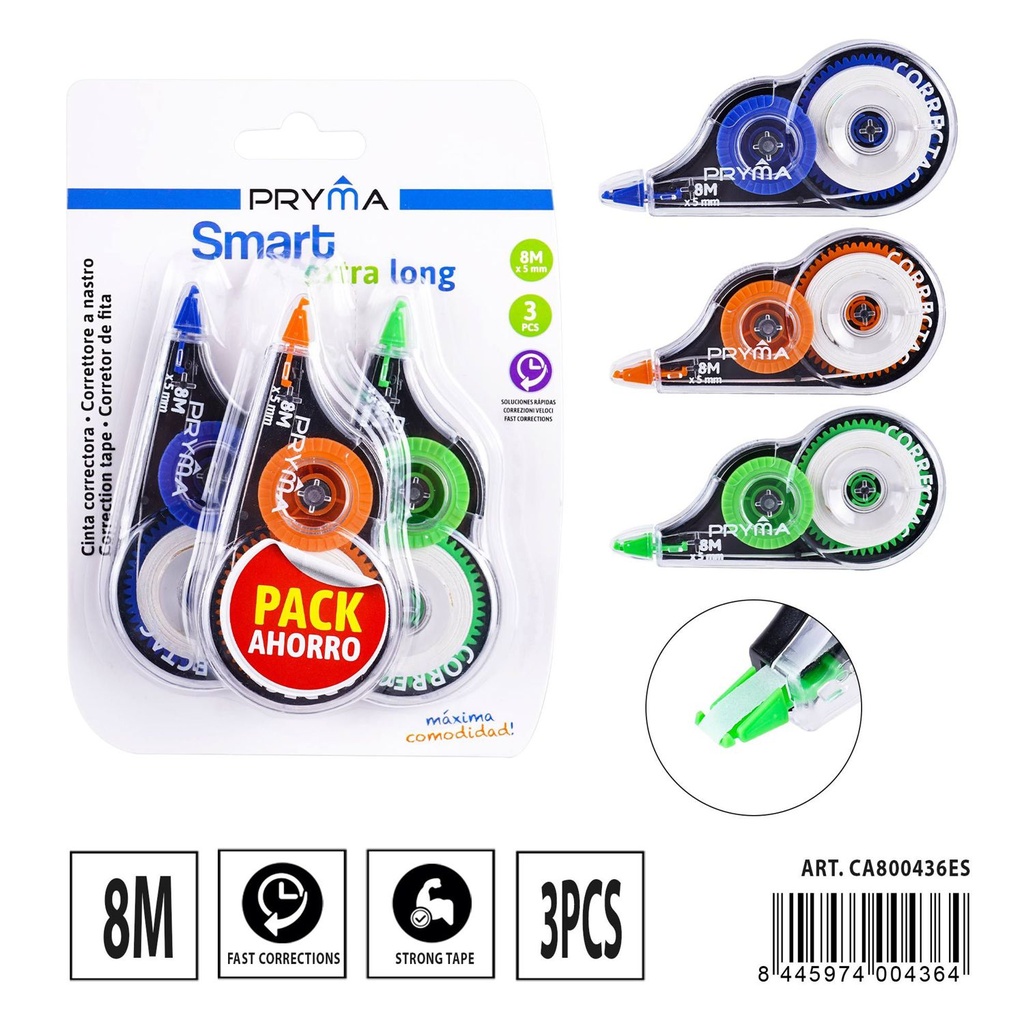 Cinta correctora económica 8mx5mm 3 piezas - Papelería escolar