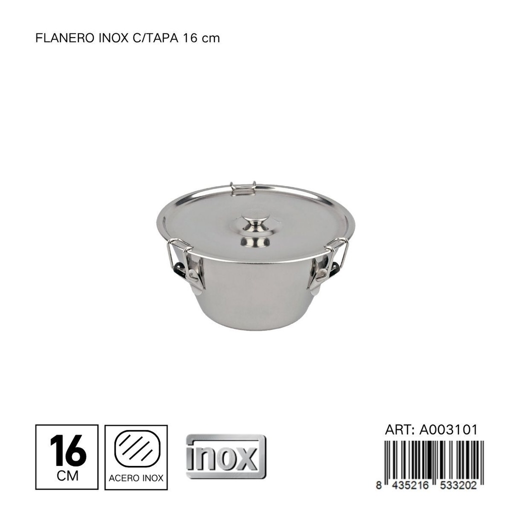 Flanero de acero inoxidable con tapa 16 cm - Utensilios de cocina