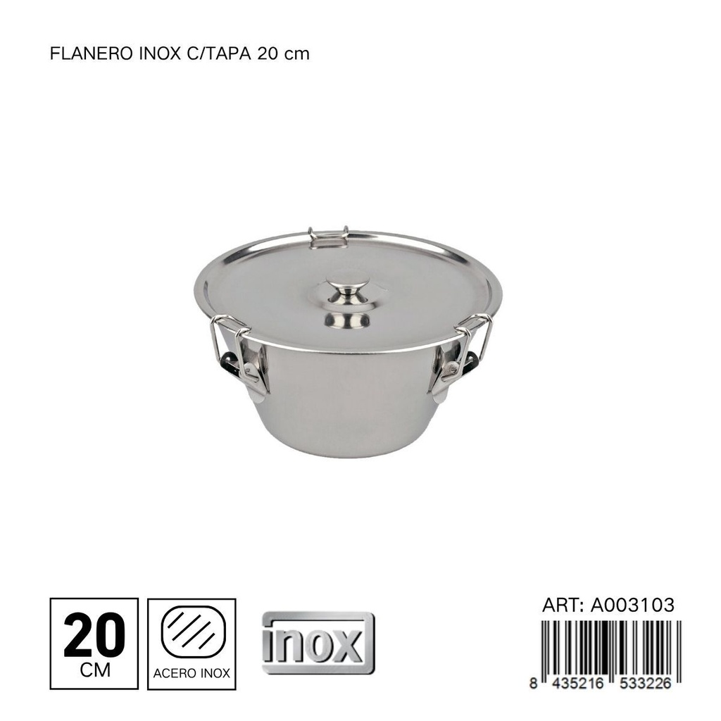 Flanero de acero inoxidable con tapa 20 cm - Utensilios de cocina