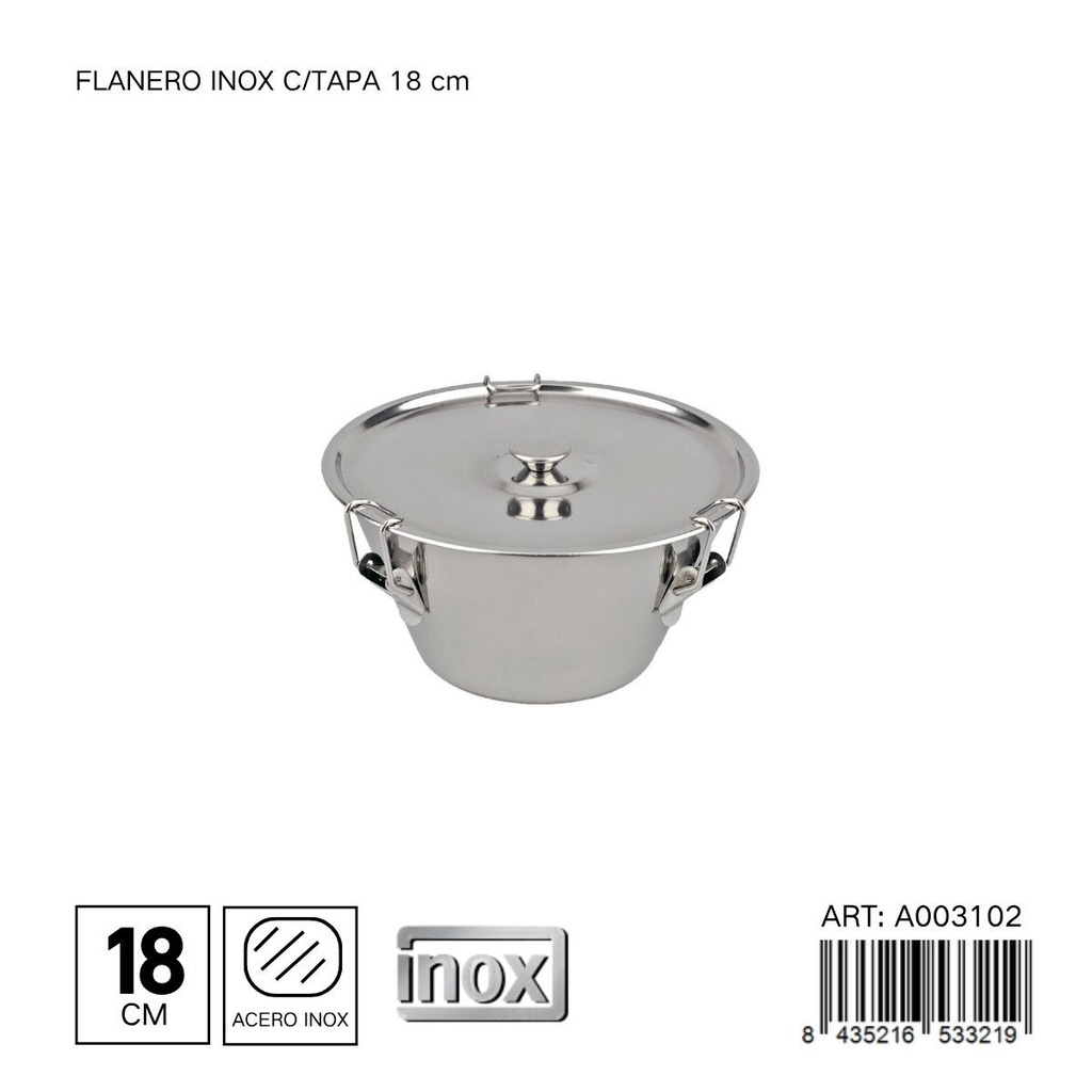 Flanero de acero inoxidable con tapa de 18 cm - Utensilios de cocina y repostería