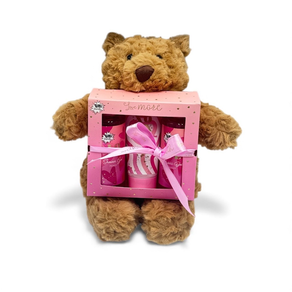 Set de baño con peluche "Love More Girl Power" - Estuches de productos de belleza
