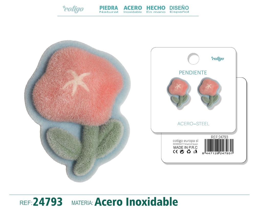 Pendiente de terciopelo con accesorio de acero inoxidable - Joyería de moda