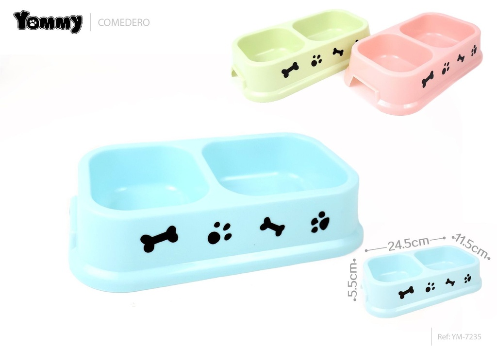 Comedero rectangular doble para mascotas 24.5x11.5x5.5 cm - Comederos para mascotas