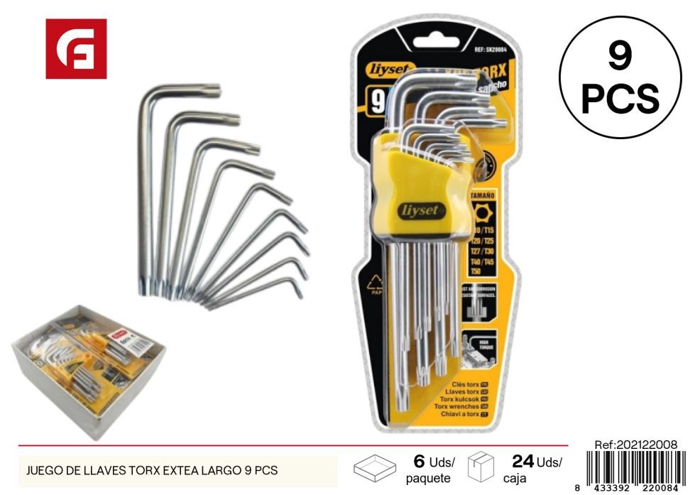 Juego de llaves Torx extra largo 9 piezas - Herramientas de ferretería y llaves