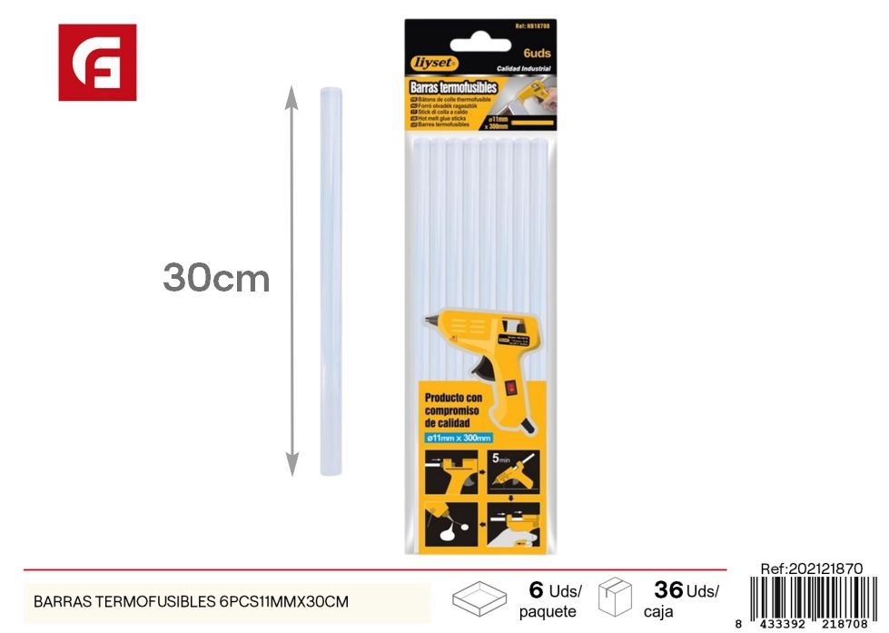 Barras termofusibles 11 mm x 30 cm 6 piezas - Accesorios de ferretería