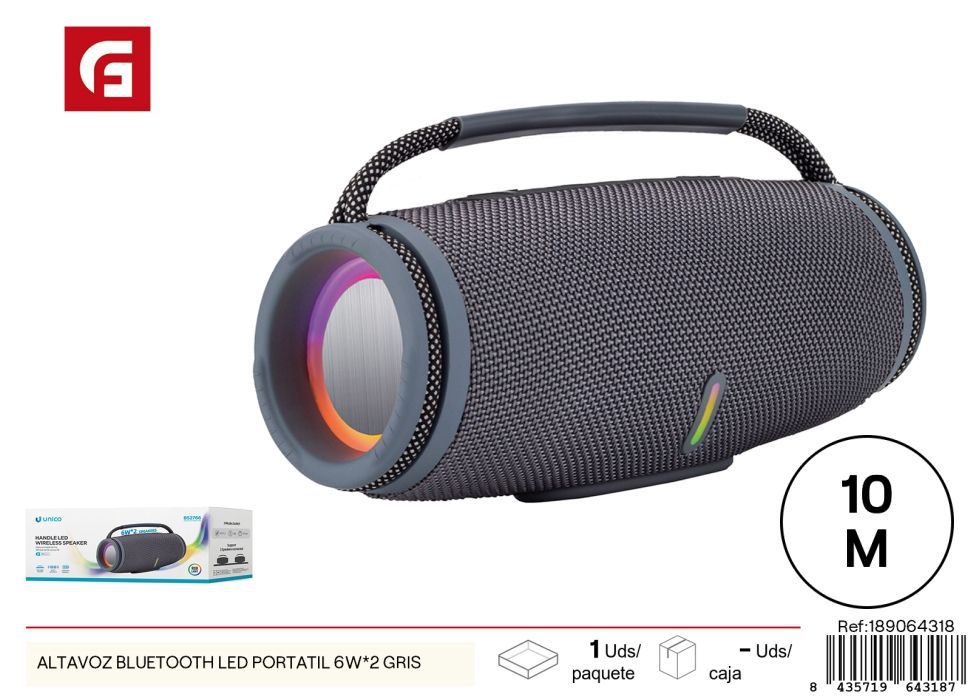 Altavoz Bluetooth LED portátil 6W*2 gris - Sonido portátil