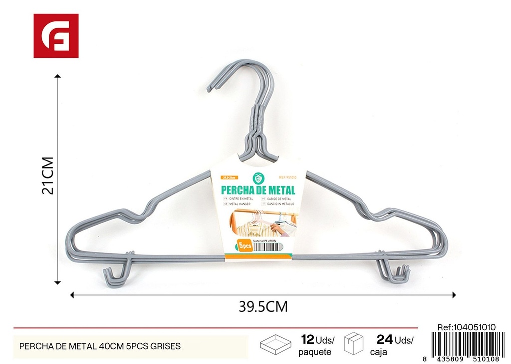Percha de metal gris 40 cm 5 pcs - Perchas para ropa