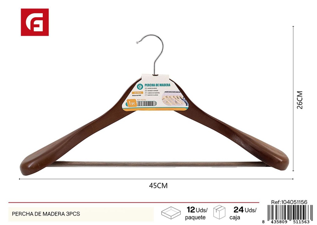 Percha de madera 3 piezas - Accesorios de organización