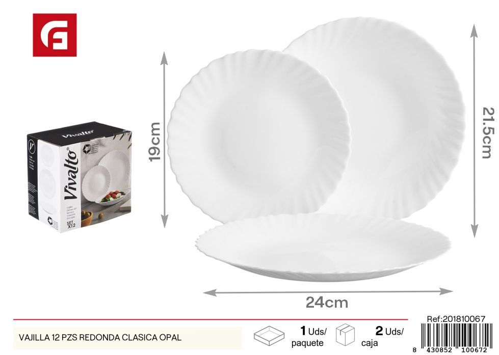 Vajilla redonda clásica opal 12 piezas - Vajilla decorativa