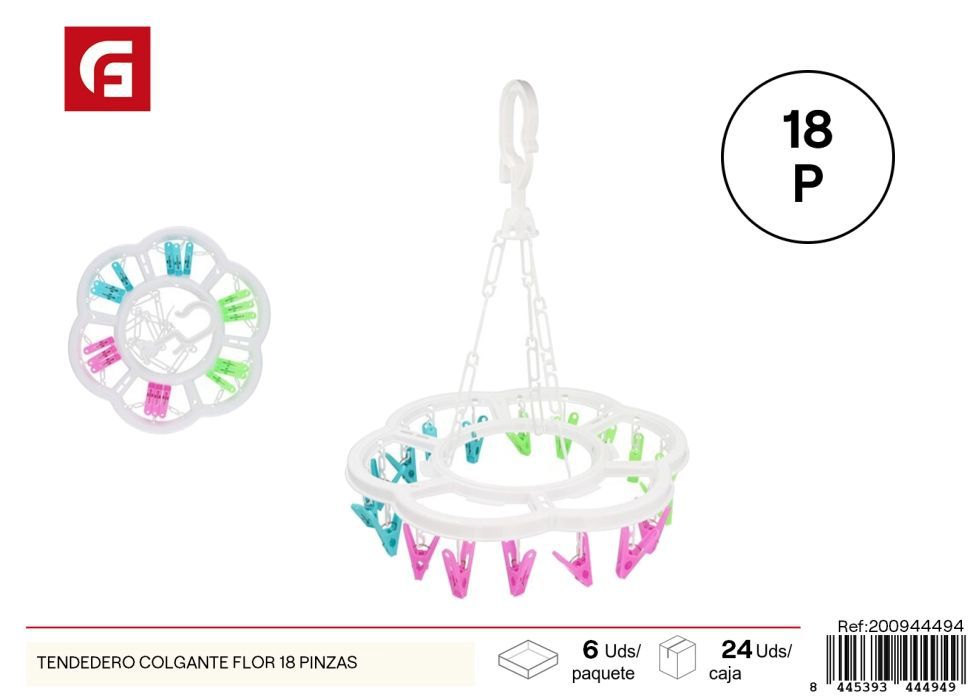 Tendedero colgante flor 18 pinzas - Accesorios de limpieza
