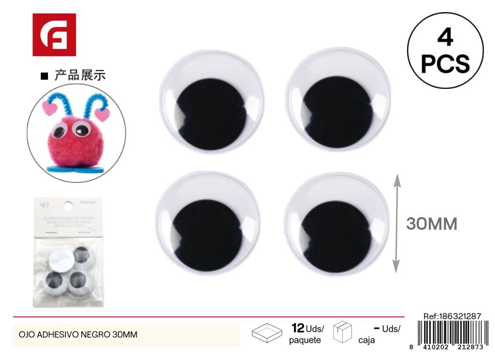 Ojos con pegamento 30mm 4 piezas - Material de manualidades