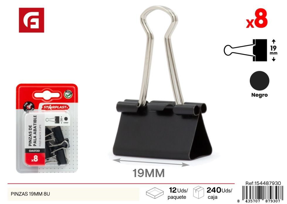 Pinzas 19mm 8 unidades - Material de oficina