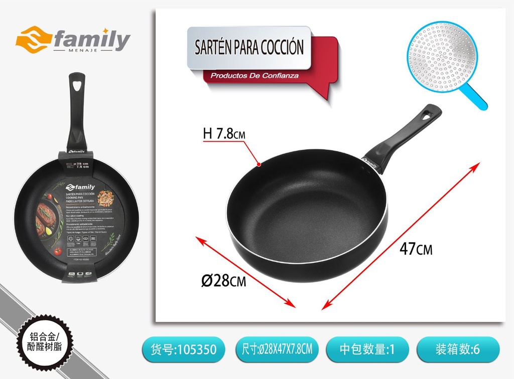 Sartén negra ultra profunda 28x7.8 cm 2.8 mm - Utensilios de cocina y sartenes