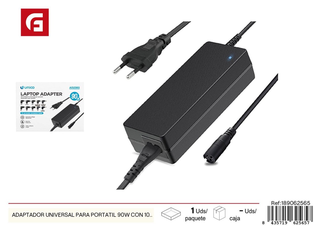 Adaptador universal para portátil 90W con 10 puntas negro - Accesorios electrónicos