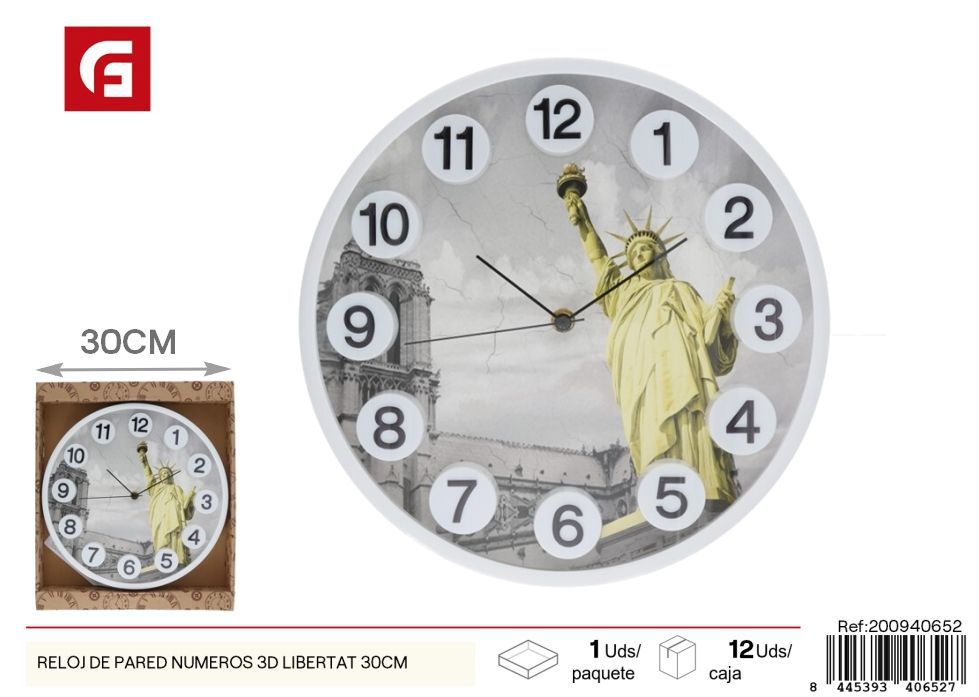 Reloj de pared números 3D Libertad 30 cm - Decoración del hogar