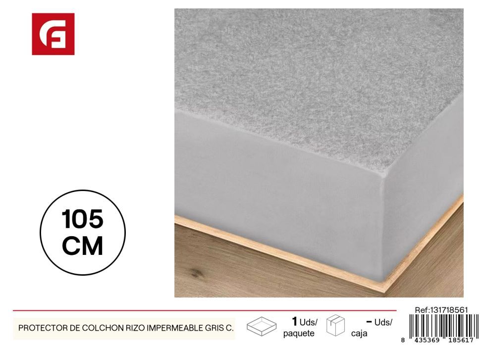 Protector de colchón impermeable gris 105 cm - Textiles para el hogar