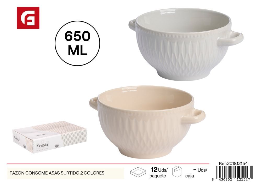 Tazón de consomé con asas surtido 2 colores - Vajilla de cerámica y utensilios de cocina