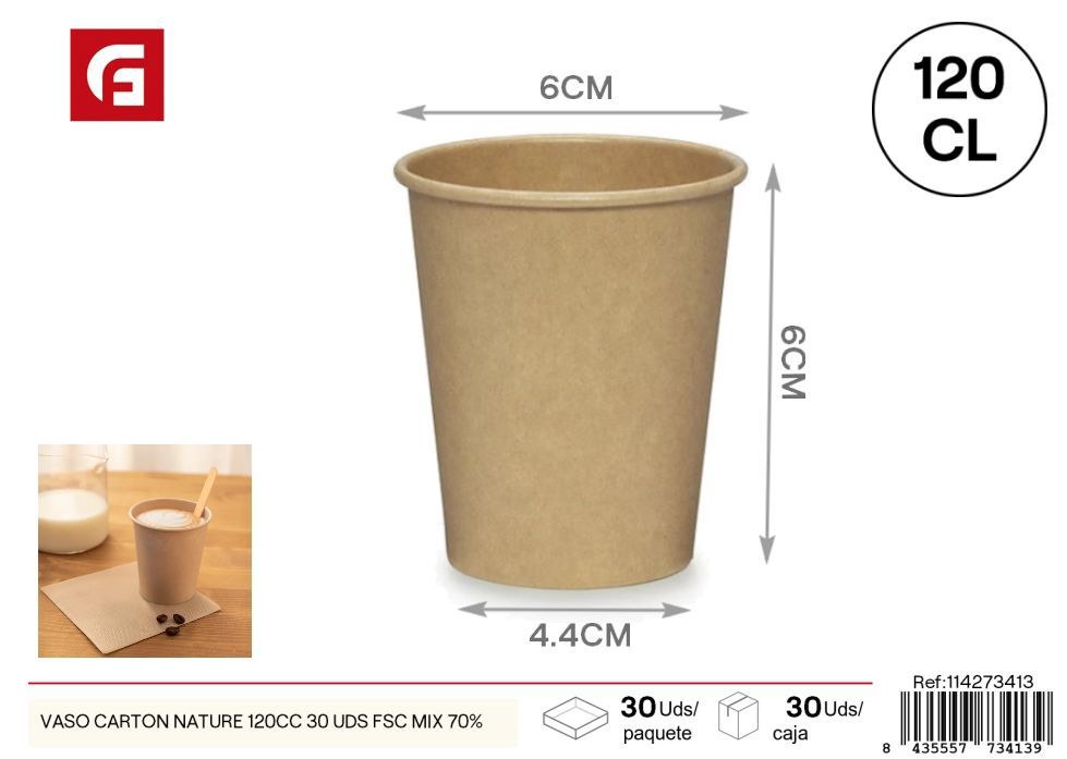 Vaso de cartón ecológico Nature 120cc 30 unidades - Productos desechables