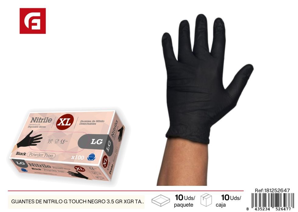 Guantes de nitrilo G Touch negro 3.5g talla XL - Accesorios de limpieza y guantes