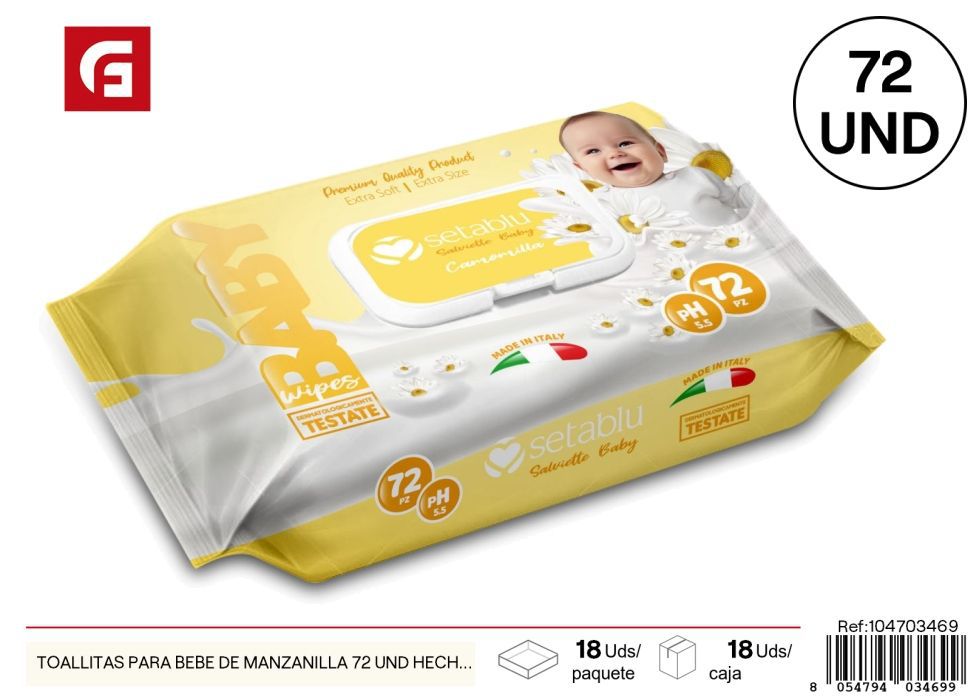 Toallitas para bebé de manzanilla 72 und hecho en Italia - Productos de cuidado personal