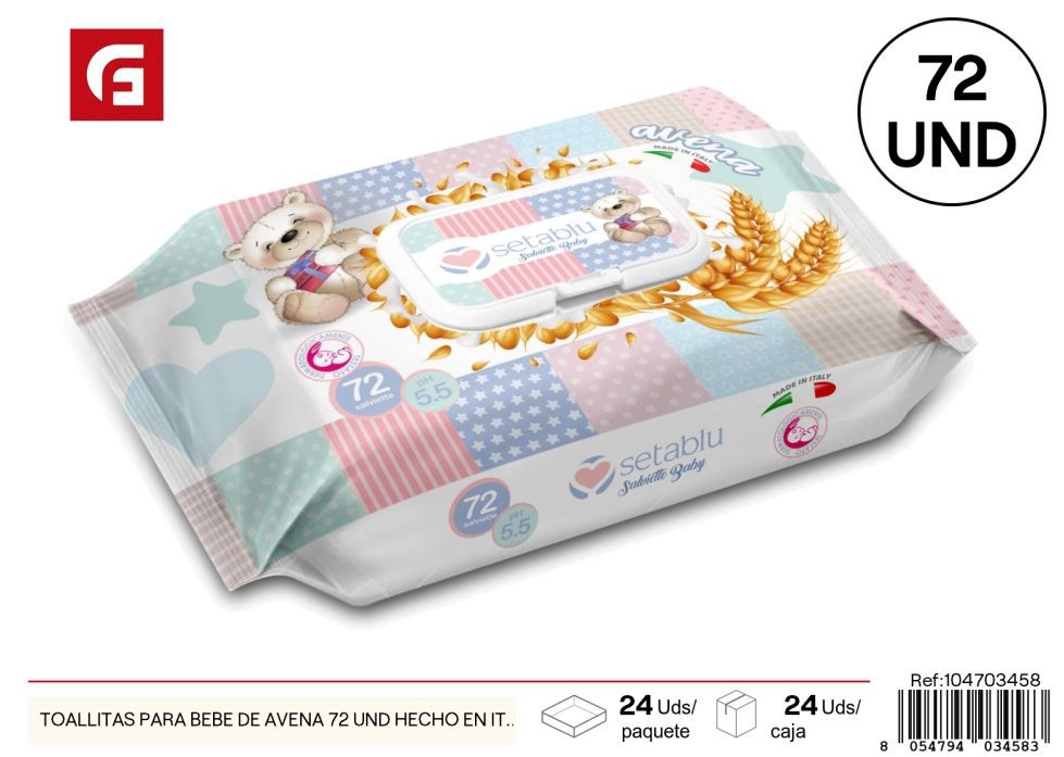 Toallitas húmedas para bebés con avena 72 unidades - Productos de cuidado personal hechos en Italia