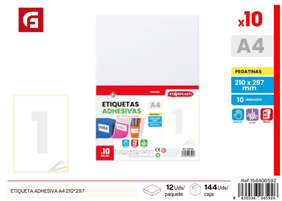 Etiqueta adhesiva A4 210 x 297 - Material de oficina y papelería