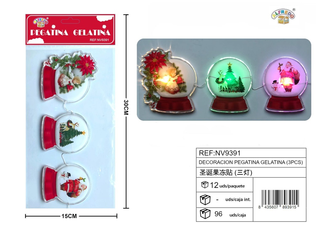 Decoración pegatina navideña gelatina (3pcs) 15x30 cm - Decoraciones navideñas