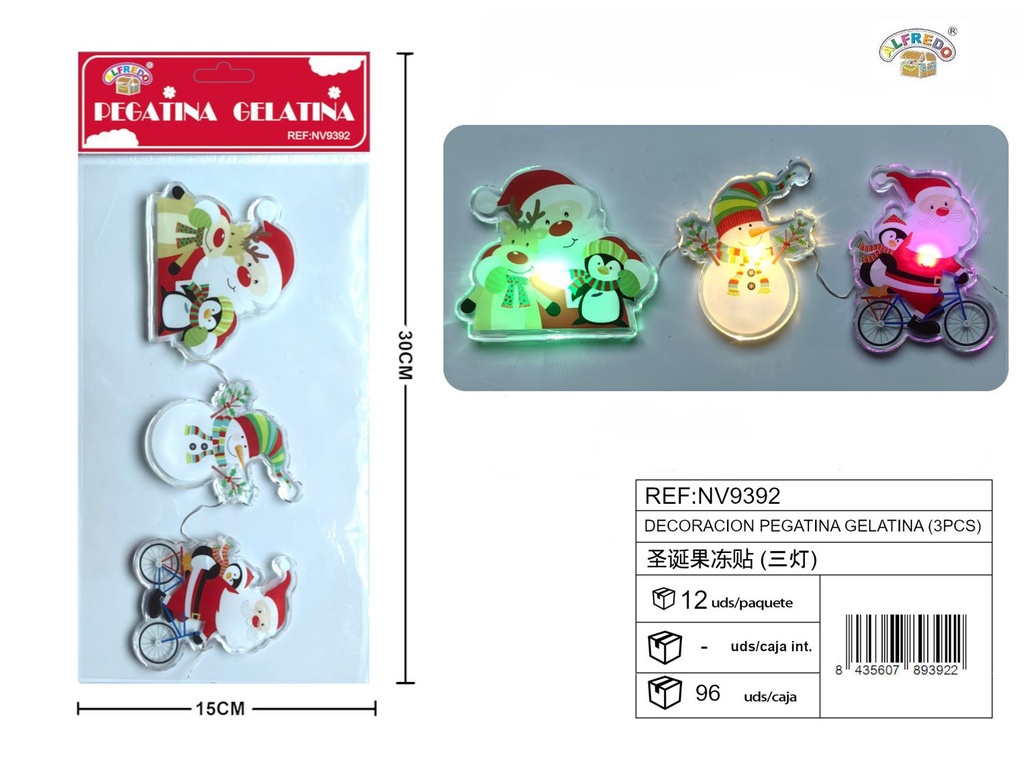 Decoración pegatina navideña gelatina (3pcs) 15x30 cm - Decoraciones navideñas