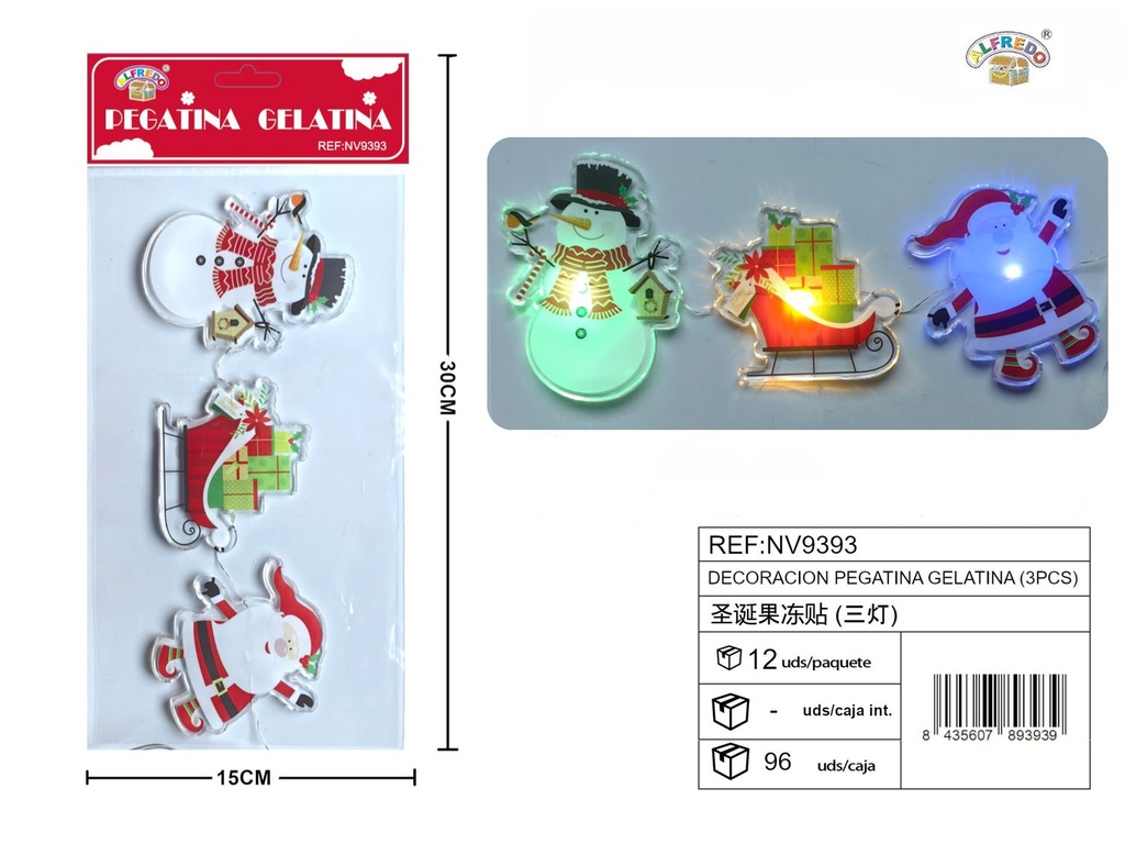Decoración pegatina navideña gelatina (3pcs) 15x30 cm - Decoraciones navideñas